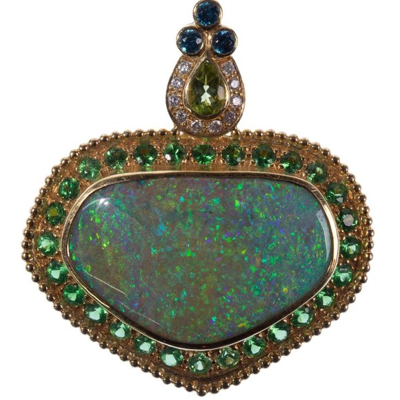 Heaven Paula Crevoshay 18k Yellow Gold and Gemstone Pendant / Brooch